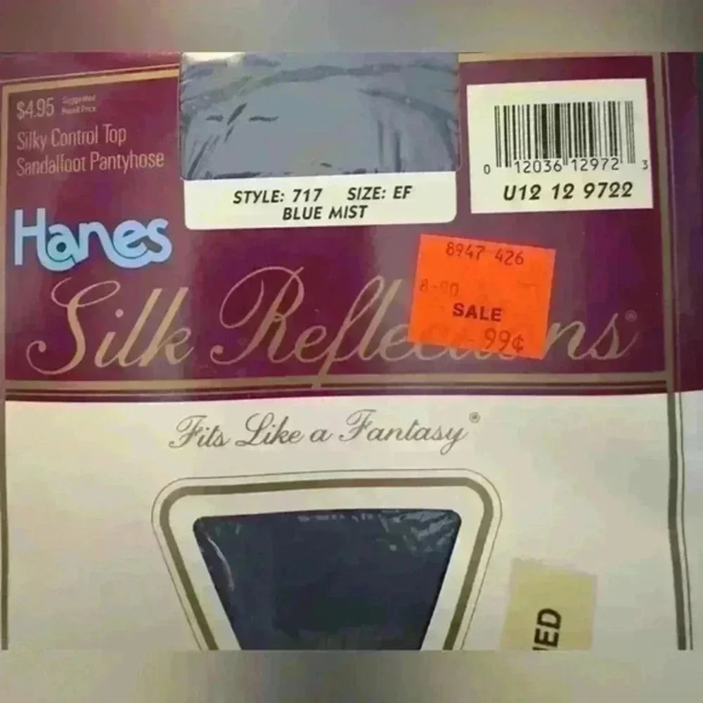VTG 80's Hanes Silk Reflections Pantyhose 717 Size EF Control Top‎ Blue Mist